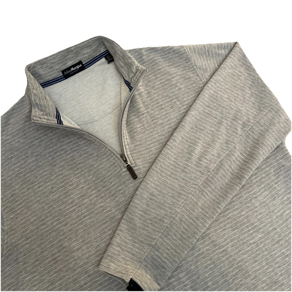 John Morgan LARGE Gray/White Striped 1/4 Zip Golf Pullover  Cotton Poly EUC SOFT